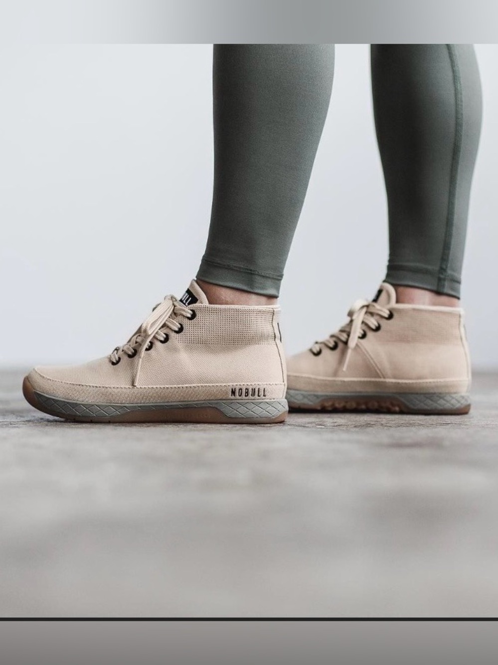 NOBULL Beige/Tan Canvas Lace-Up Mid-Top Boots for Women